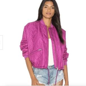 Free People Women’s Easy Quilted Oversized Slouchy Cropped Baggy Magenta Jacket